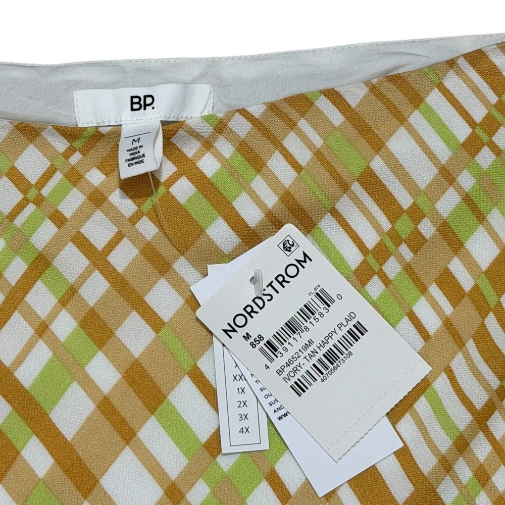 BP. Preppy Plaid Flowy Mini Skirt Retro High Waist Green Brown Womens Size M NWT - Picture 6 of 7